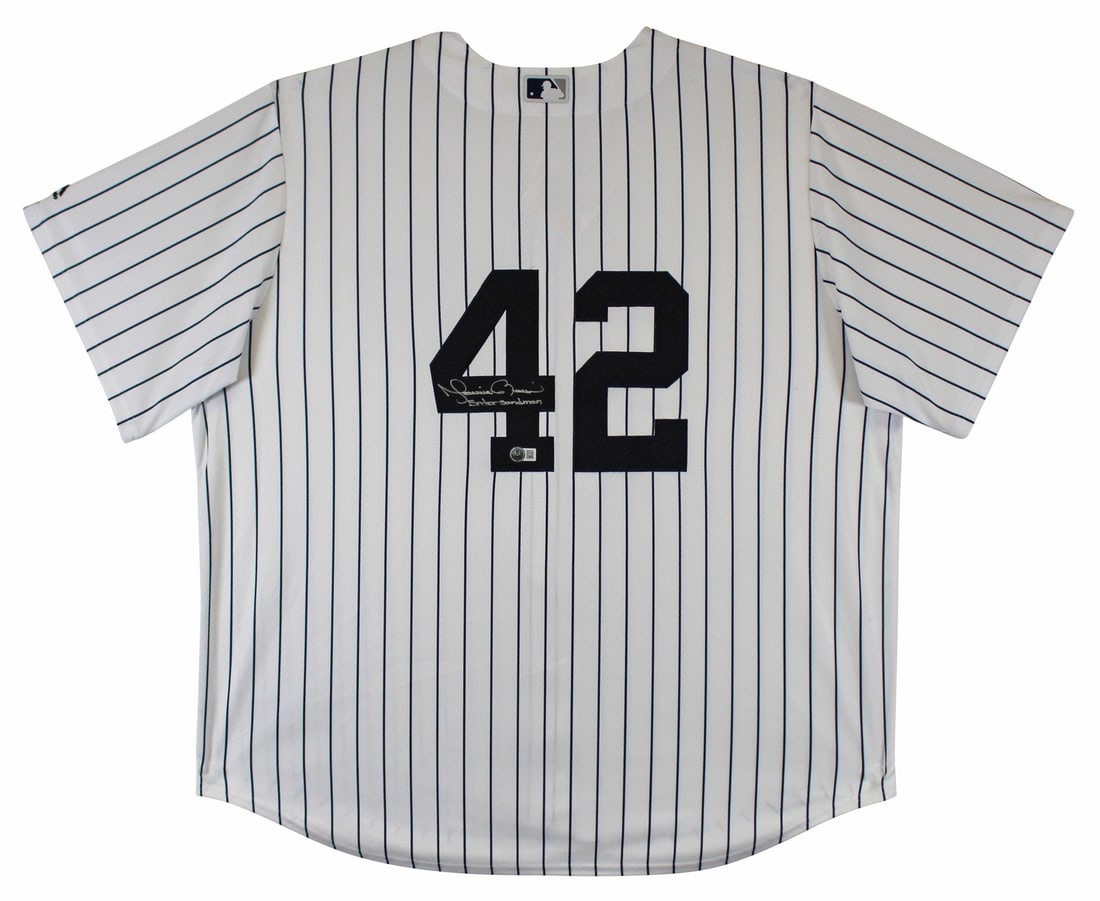 Mariano Rivera Signed Yankees Jersey Enter Sandman BAS Authenticated: Mariano Rivera Signed Yankees Jersey Enter Sandman BAS Authenticated Celebrate the legacy of Mariano Rivera with this autographed New York Yankees jersey. This original white pinstripe Majestic Cool B