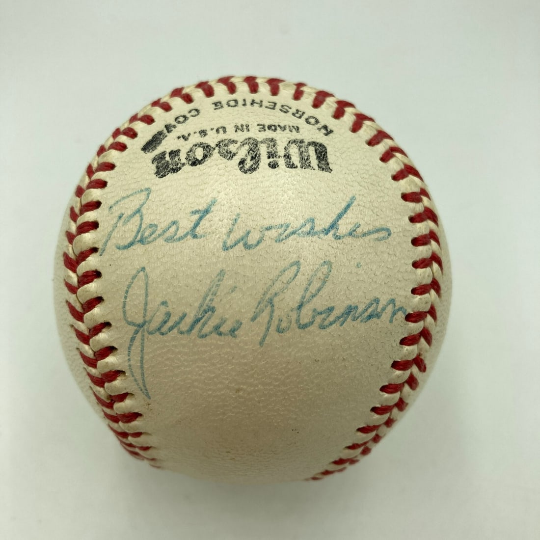 Jackie Robinson Autographed Baseball With PSA DNA Full Letter Of Authenticity: Jackie Robinson Autographed Baseball With PSA DNA Full Letter Of Authenticity This is an original single-signed baseball by Jackie Robinson. The official American Association Minor League baseball fea