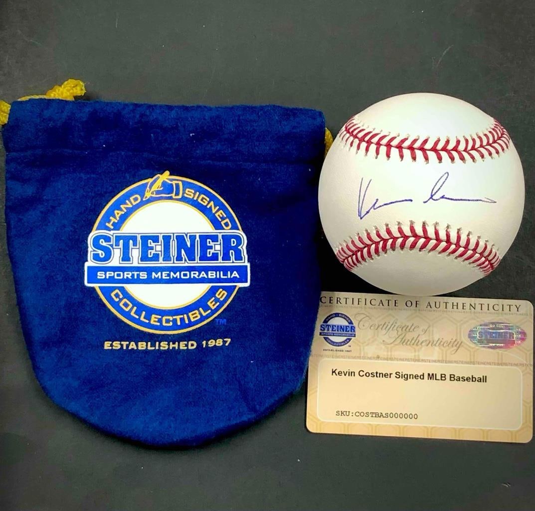 Kevin Costner Signed MLB Baseball Field of Dreams Steiner COA: Kevin Costner Signed MLB Baseball Field of Dreams Steiner COA This is an original MLB baseball signed by Kevin Costner, featuring his autograph as seen in the iconic movie "Field of Dreams." The baseb