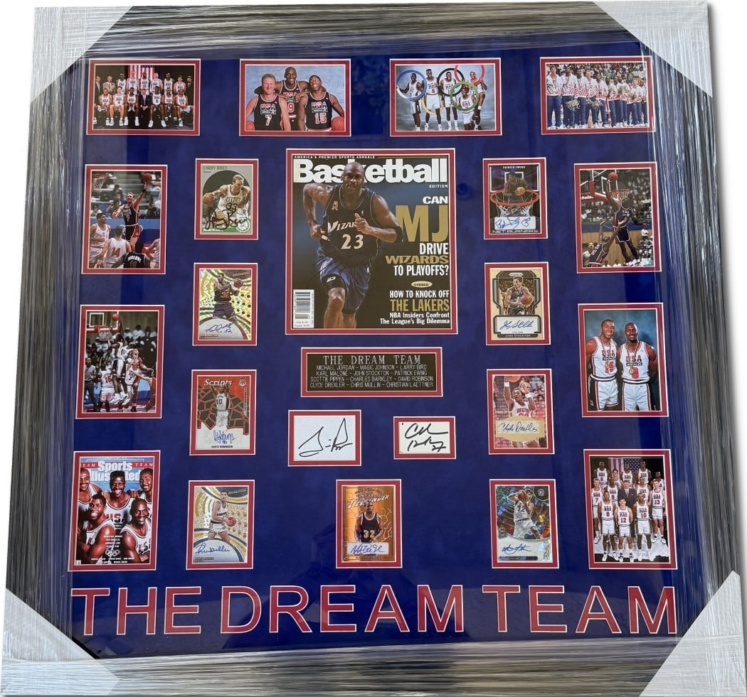 Dream Team Signed Magazine Cover Collage with UDA Authentication: Dream Team Signed Magazine Cover Collage with UDA Authentication Celebrate basketball history with this original autographed magazine cover featuring The Dream Team. This stunning collage includes the