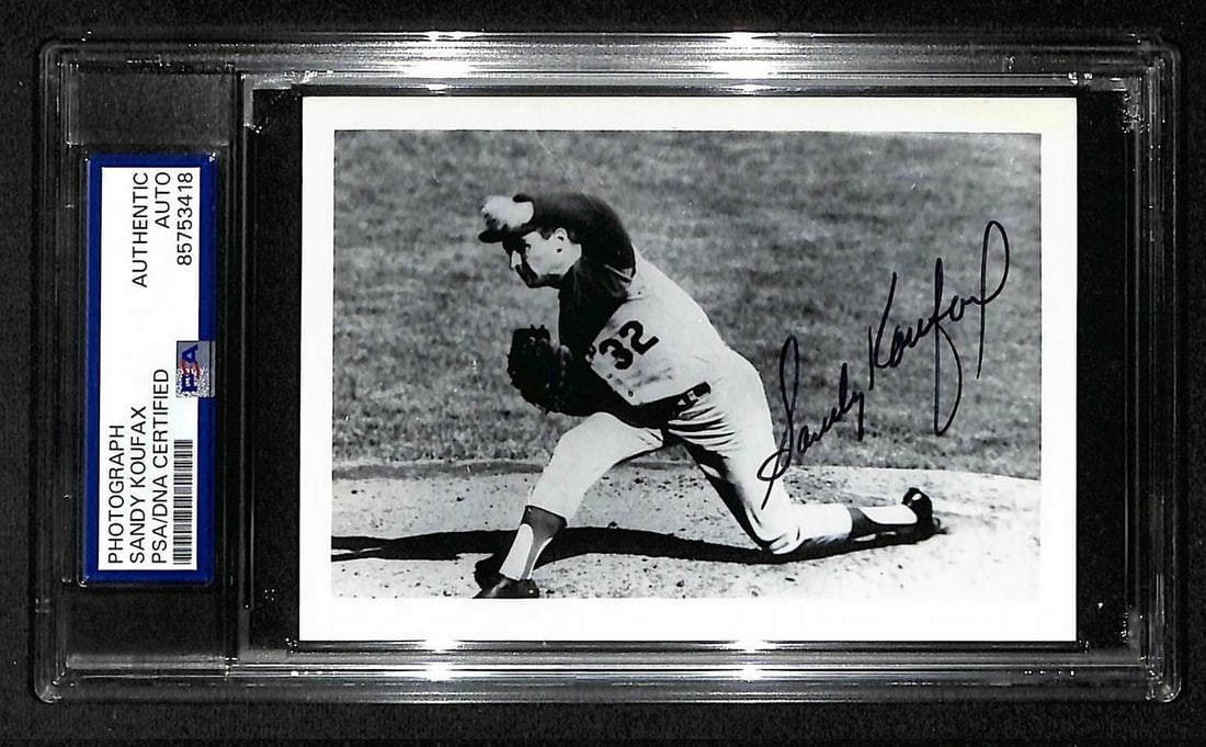 Sandy Koufax Autographed Baseball Photo Postcard with PSA DNA Authentication: Sandy Koufax Autographed Baseball Photo Postcard with PSA DNA Authentication This is an original 3.5x5 inch photo postcard signed by Sandy Koufax, the legendary Hall of Fame baseball player. The item