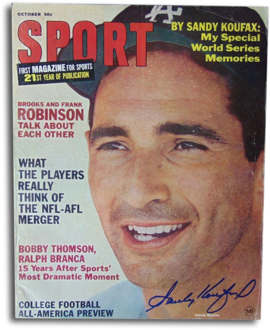 Sandy Koufax 1966 Sport Magazine Autographed Dodgers JSA Certified: Sandy Koufax 1966 Sport Magazine Autographed Dodgers JSA Certified This is an original 1966 Sport Magazine autographed by Sandy Koufax, the legendary pitcher of the Los Angeles Dodgers. The magazine c