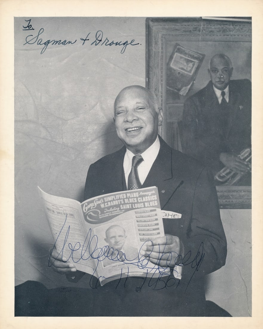 W.C. Handy Signed 8x10 B/W Photo Inscribed PSA/DNA: W.C. Handy Signed 8x10 B/W Photo Inscribed PSA/DNA This is an original 8x10 black and white photograph signed and inscribed by W.C. Handy, the Father of the Blues. The inscription reads, "To. Sagman +