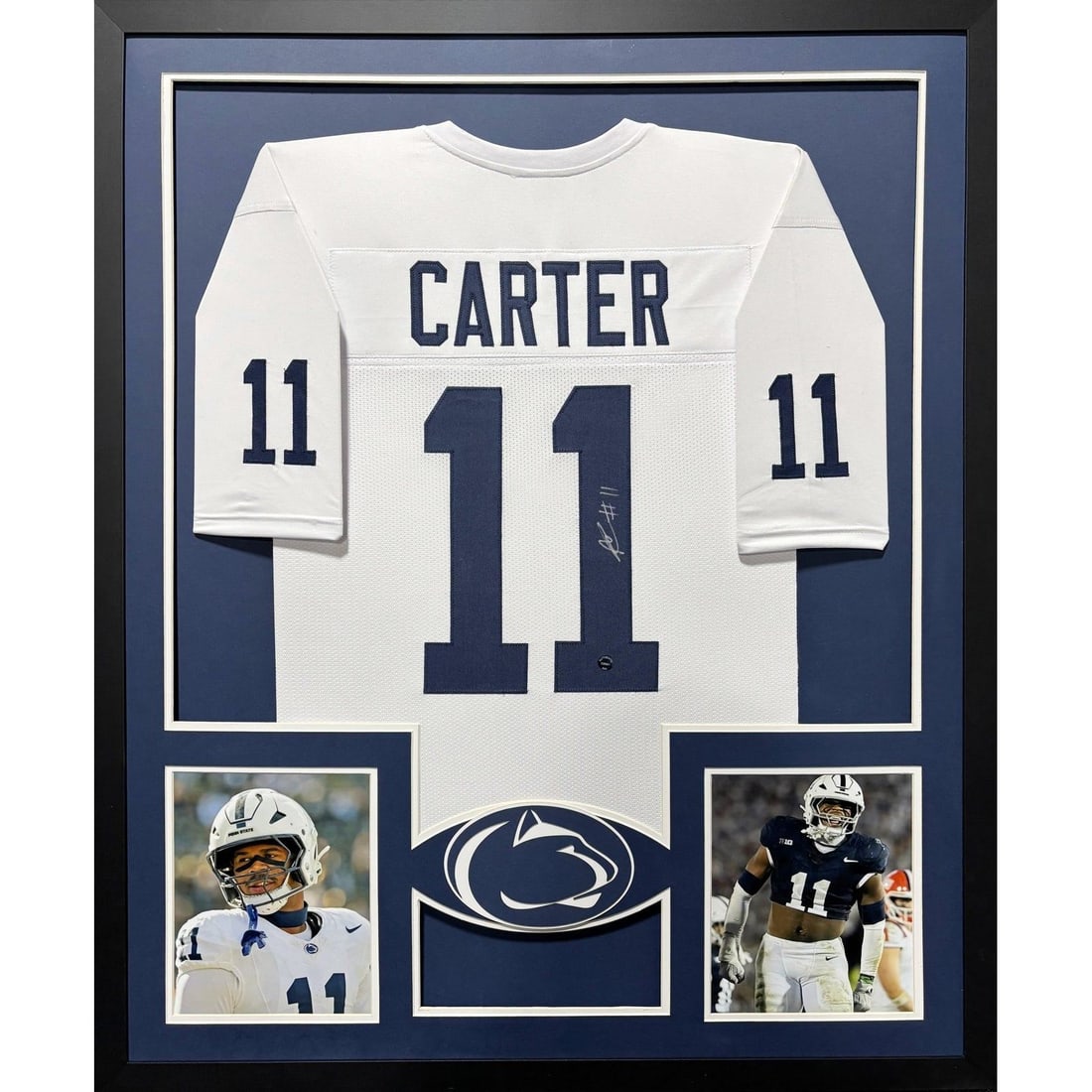 Abdul Carter Autographed Framed Penn State Jersey Authentic Ink COA: Abdul Carter Autographed Framed Penn State Jersey Authentic Ink COA This is a stunning autographed framed jersey of Abdul Carter from Penn State, expertly crafted to showcase the athlete's signature.