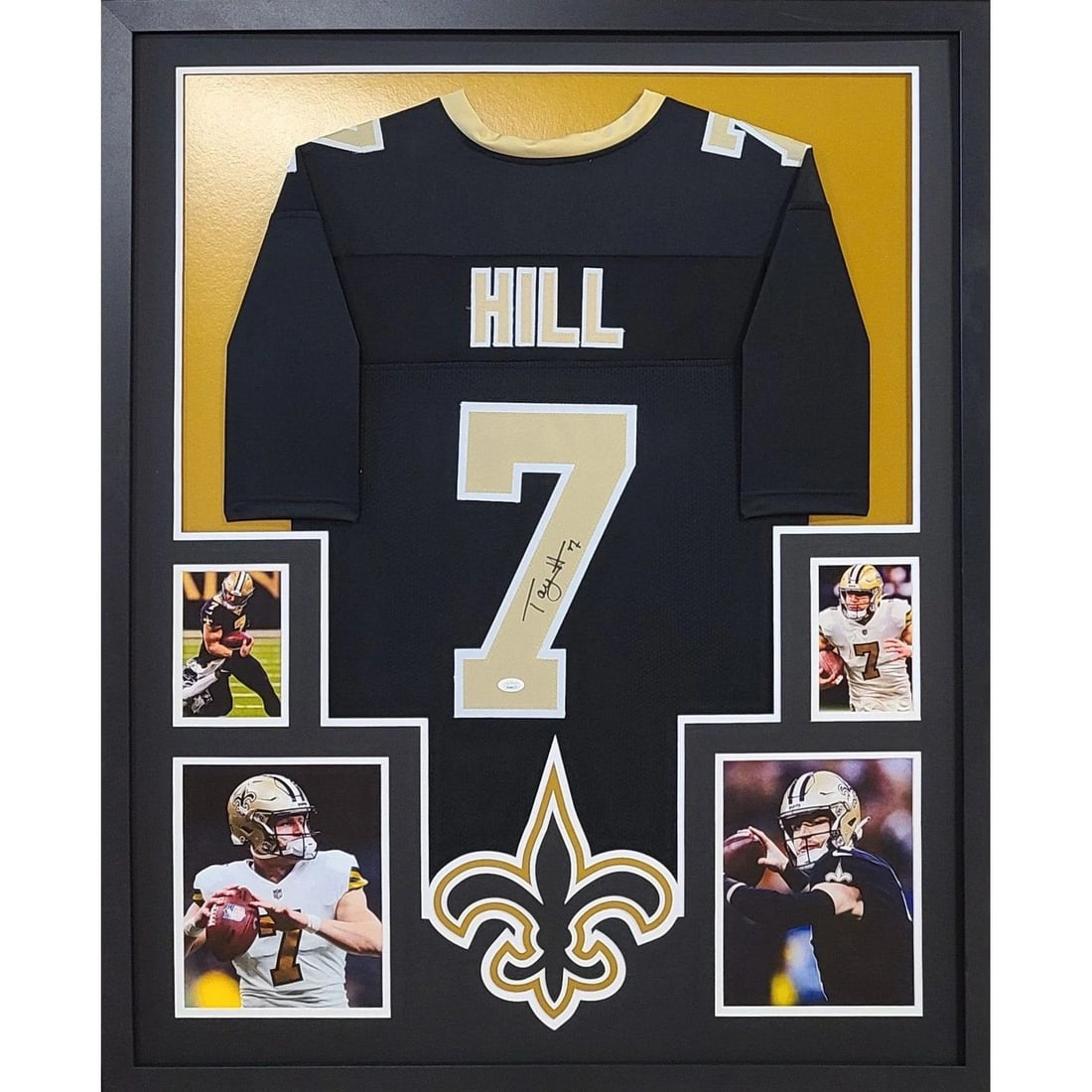 Taysom Hill Autographed Framed Jersey New Orleans Saints JSA Certified: Taysom Hill Autographed Framed Jersey New Orleans Saints JSA Certified Elevate your sports memorabilia collection with this autographed Taysom Hill framed jersey. This impressive piece features a meti