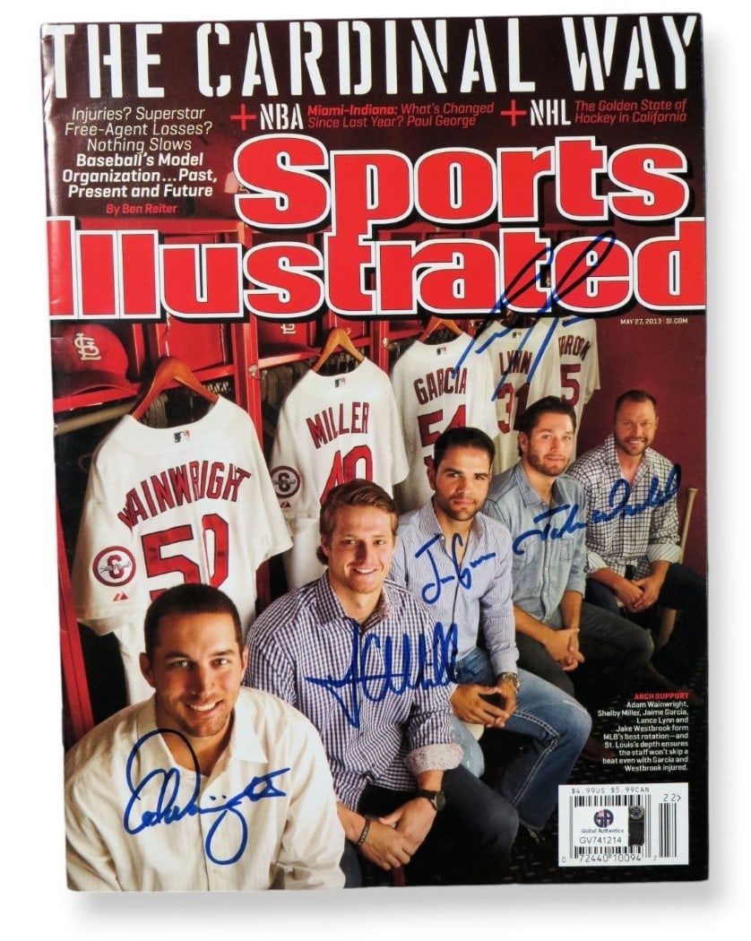 St. Louis Cardinals Signed Magazine by Wainwright Miller Lynn Garcia Westbrook GAI Authenticated: St. Louis Cardinals Signed Magazine by Wainwright Miller Lynn Garcia Westbrook GAI Authenticated This is an original autographed magazine featuring the signatures of St. Louis Cardinals players Adam W