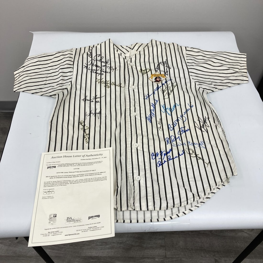 Pittsburgh Pirates Legends Signed Jersey with Stargell Haddix JSA COA: Pittsburgh Pirates Legends Signed Jersey with Stargell Haddix JSA COA Celebrate the legacy of the Pittsburgh Pirates with this authentic signed jersey featuring the iconic Willie Stargell. This unique