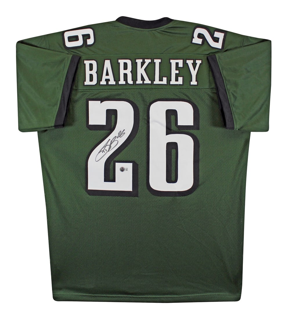 Green Pro Style Jersey Signed by Saquon Barkley BAS Witnessed Authentication: Green Pro Style Jersey Signed by Saquon Barkley BAS Witnessed Authentication This green pro style jersey has been personally signed by Saquon Barkley of the Philadelphia Eagles. The autograph was witn