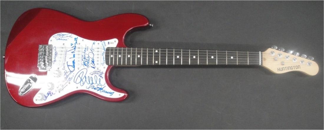Baywatch Cast Autographed Guitar Hasselhoff Electra Anderson Beckett Authenticated: Baywatch Cast Autographed Guitar Hasselhoff Electra Anderson Beckett Authenticated This Baywatch autographed electric guitar features signatures from iconic cast members David Hasselhoff, Carmen Elect