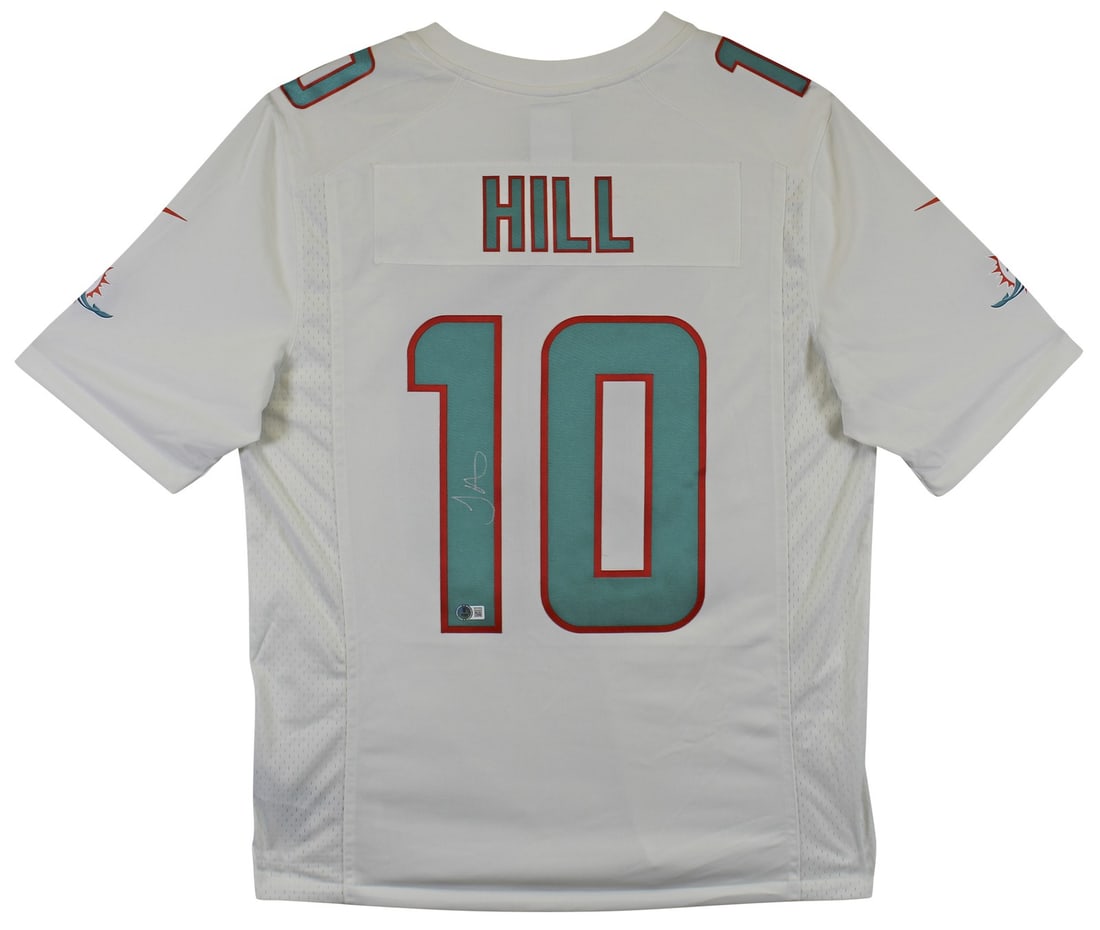 Tyreek Hill Signed Miami Dolphins White Nike Limited Jersey BAS Witnessed: Tyreek Hill Signed Miami Dolphins White Nike Limited Jersey BAS Witnessed This authentic white Nike limited jersey has been personally signed by Tyreek Hill, the renowned wide receiver for the Miami D