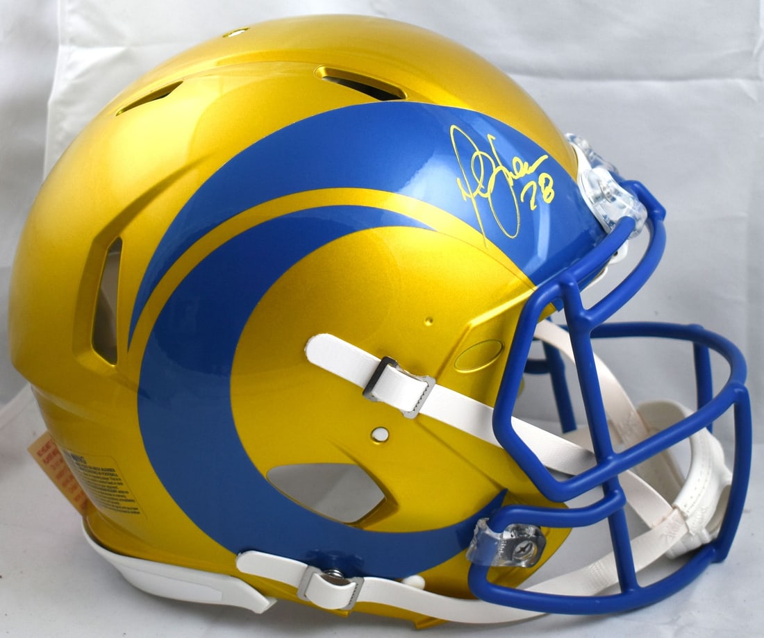 Signed Rams Full Size Flash Speed Authentic Helmet by Marshall Faulk Beckett Hologram: Signed Rams Full Size Flash Speed Authentic Helmet by Marshall Faulk Beckett Hologram This is an original, full-size Flash Speed Authentic helmet autographed by Marshall Faulk. The helmet represents t