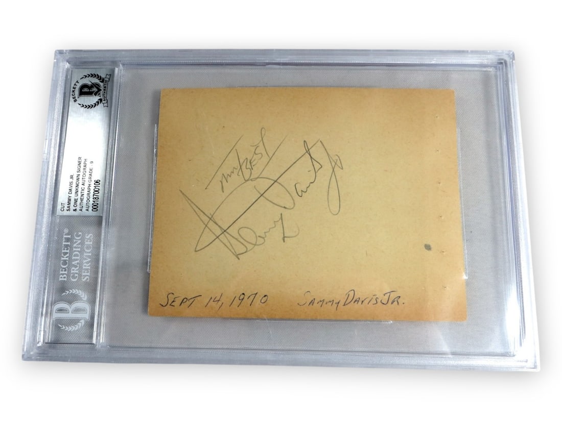 Sammy Davis Jr. 1970 Signed Cut With Beckett Authenticated 9 Grade: Sammy Davis Jr. 1970 Signed Cut With Beckett Authenticated 9 Grade This is an original autographed cut signature of Sammy Davis Jr. from September 1970. The signature is authenticated by Beckett Authe