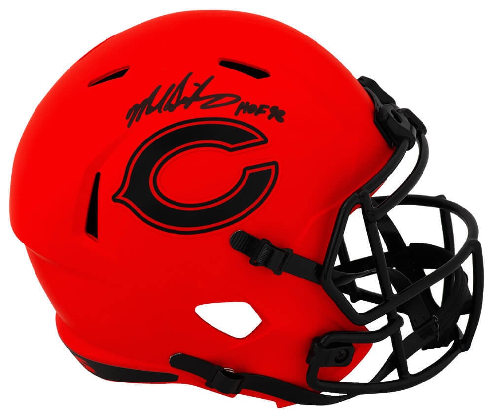 Mike Singletary Signed Bears RAVE Helmet with HOF 98 Inscription: Mike Singletary Signed Bears RAVE Helmet with HOF 98 Inscription This is a signed full-size Riddell Speed replica helmet of Mike Singletary, the legendary linebacker of the Chicago Bears. It features