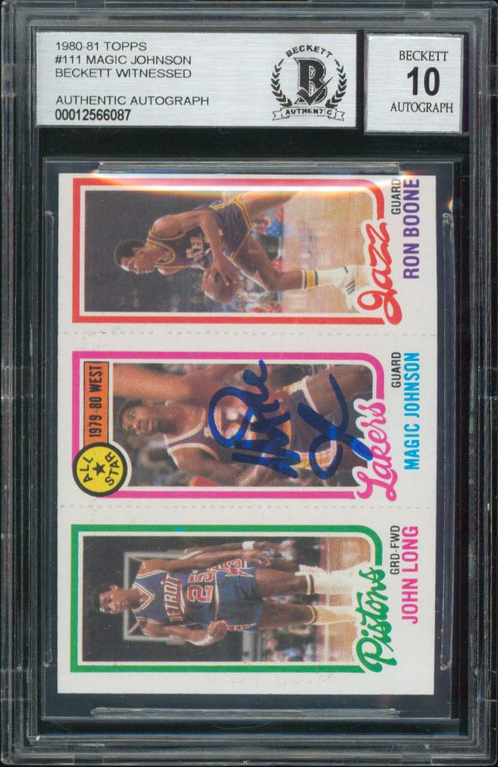 Magic Johnson 1981 Topps #111 Rookie Card Signed Gem Mint 10 BAS: Magic Johnson 1981 Topps #111 Rookie Card Signed Gem Mint 10 BAS This is a remarkable 1981 Topps #111 rookie card featuring the legendary Magic Johnson, personally signed and graded Gem Mint 10 by Bec