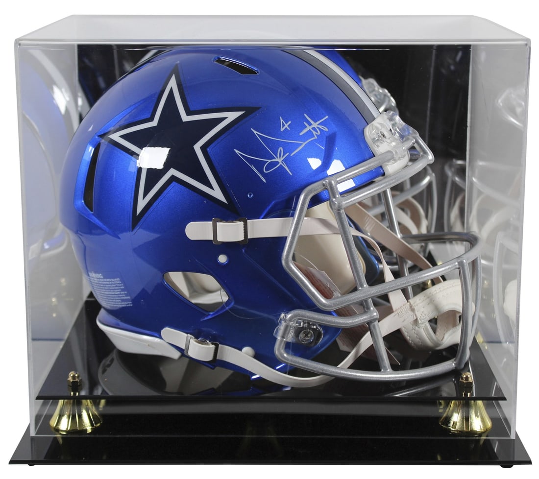 Dak Prescott Autographed Flash Full Size Speed Helmet with Display Case Beckett Authenticated: Dak Prescott Autographed Flash Full Size Speed Helmet with Display Case Beckett Authenticated Celebrate your Dallas Cowboys pride with this authentic Dak Prescott signed Flash Full Size Speed Proline