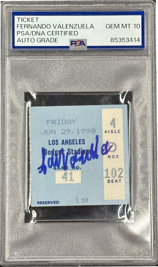 Autographed Fernando Valenzuela 6/29/1990 No Hitter Ticket PSA DNA JSA: Autographed Fernando Valenzuela 6/29/1990 No Hitter Ticket PSA DNA JSA This is an original ticket stub from the 6/29/1990 no-hitter game, autographed by Fernando Valenzuela. The ticket features a hand