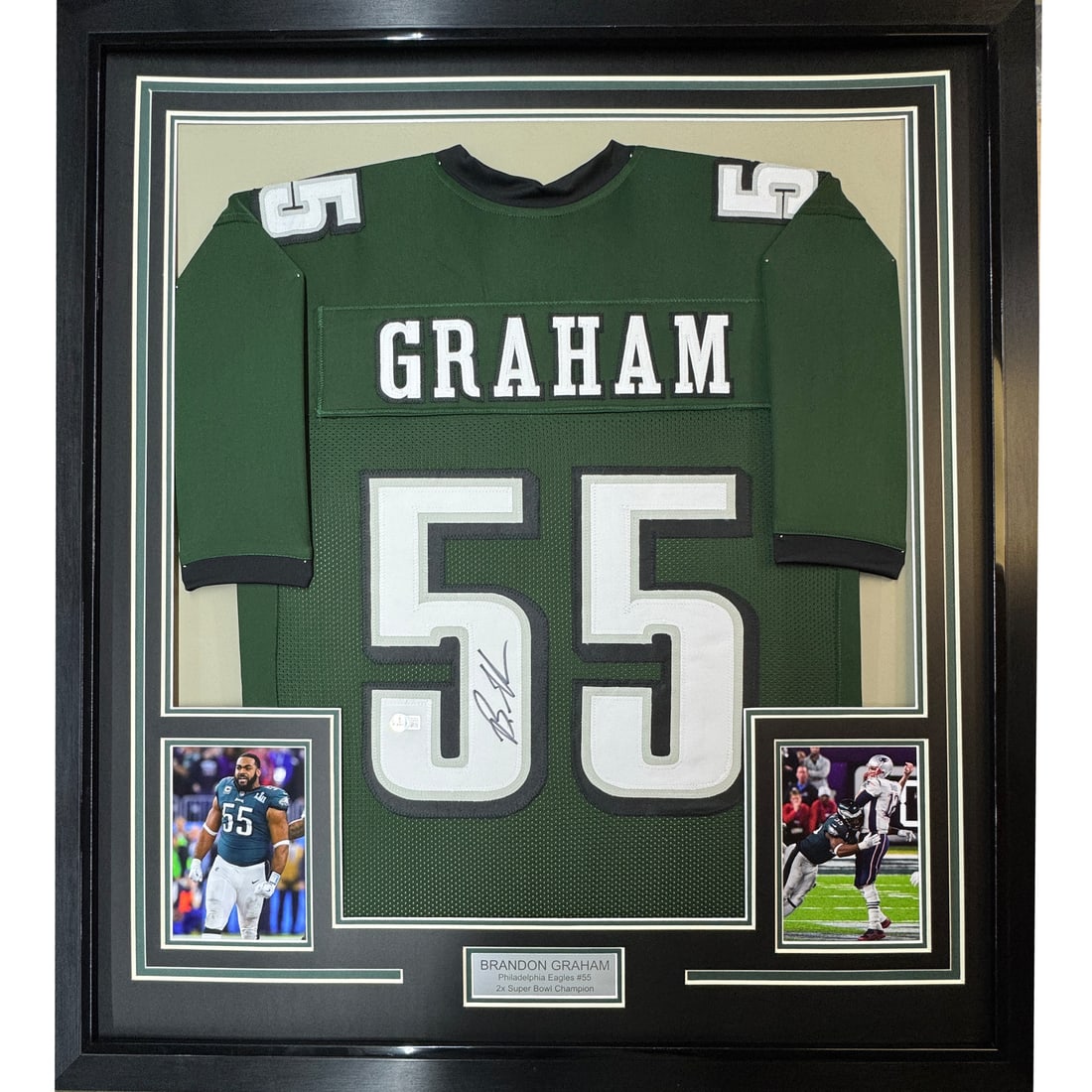 Brandon Graham Signed Philadelphia Eagles Jersey Framed With JSA Authentication: Brandon Graham Signed Philadelphia Eagles Jersey Framed With JSA Authentication This professionally framed and matted display features a Philadelphia Eagles green jersey autographed by Brandon Graham.