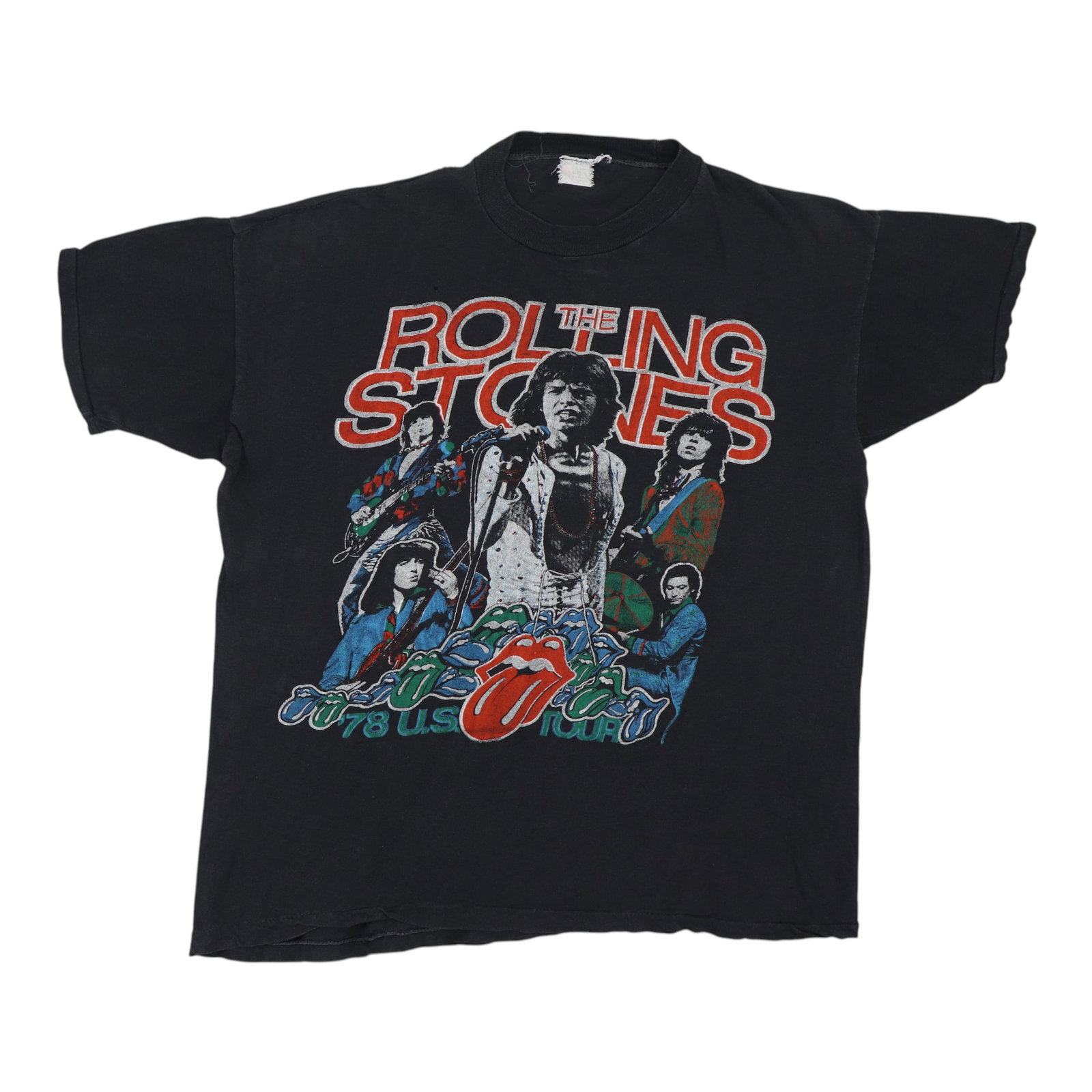 Vintage 1978 Rolling Stones Tour Black Cotton T-Shirt with Dual Graphics: Vintage 1978 Rolling Stones Tour Black Cotton T-Shirt with Dual Graphics This is an original vintage 1978 Rolling Stones World Tour shirt featuring graphics on both the front and back. Made from 100%