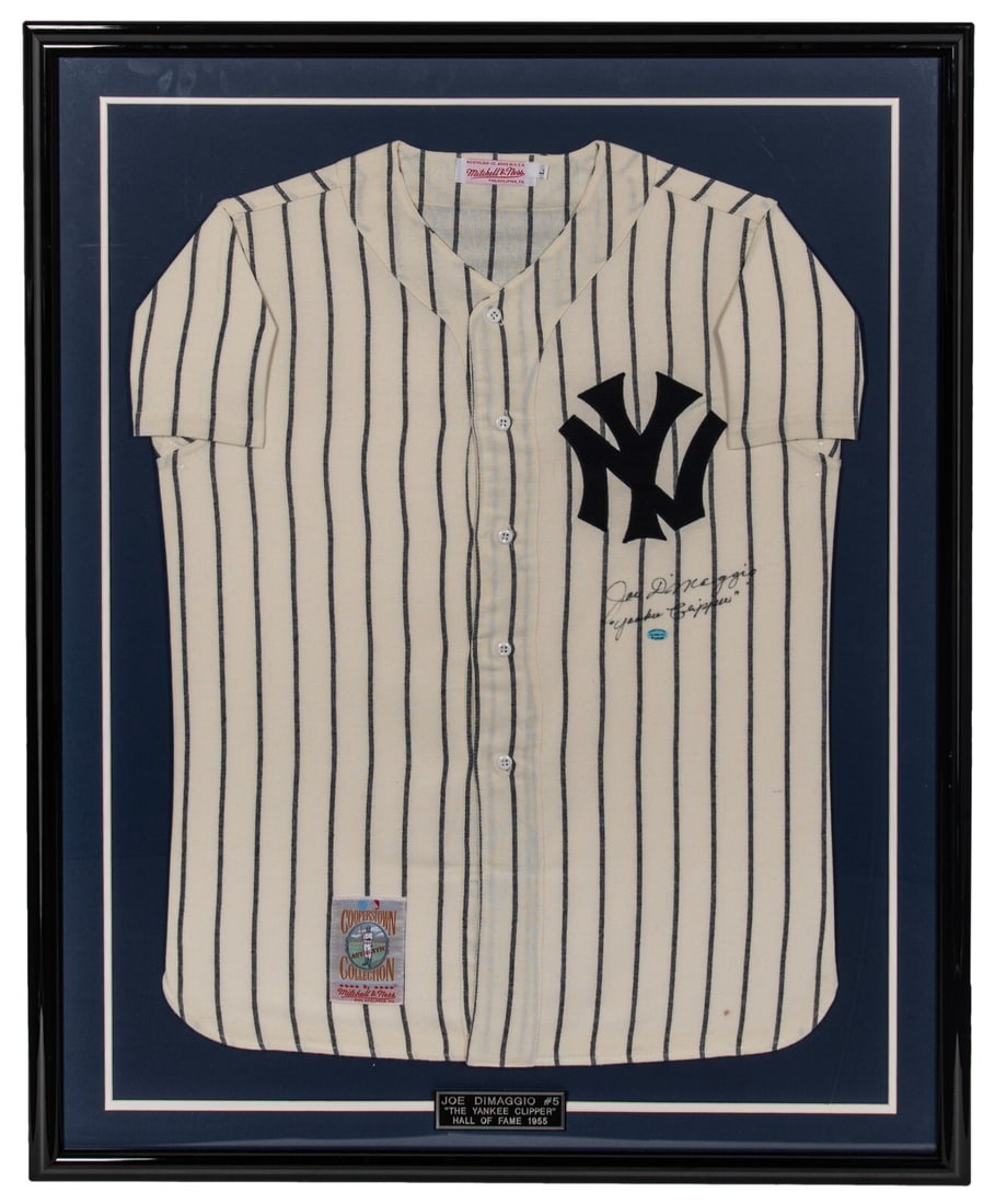 Joe DiMaggio Signed Yankees Jersey with Inscription Beckett COA RARE: Joe DiMaggio Signed Yankees Jersey with Inscription Beckett COA RARE Celebrate baseball history with this rare signed jersey from Hall of Famer Joe DiMaggio, famously known as the "Yankee Clipper." Th