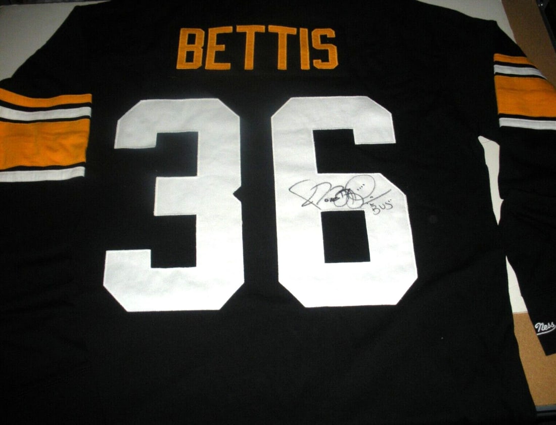 Signed Mitchell and Ness Steelers Jersey Jerome Bettis With Certificate of Authenticity: Signed Mitchell and Ness Steelers Jersey Jerome Bettis With Certificate of Authenticity This is an official licensed Mitchell & Ness jersey signed by Jerome Bettis of the Pittsburgh Steelers. The jers