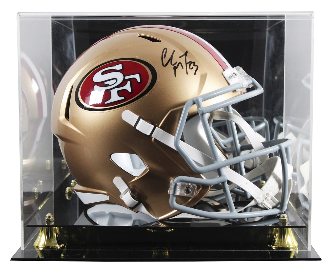 Christian McCaffrey Autographed 49ers Full Size Speed Helmet with Fanatics Case: Christian McCaffrey Autographed 49ers Full Size Speed Helmet with Fanatics Case This San Francisco 49ers full-size Speed replica helmet has been personally signed by Christian McCaffrey, showcasing hi