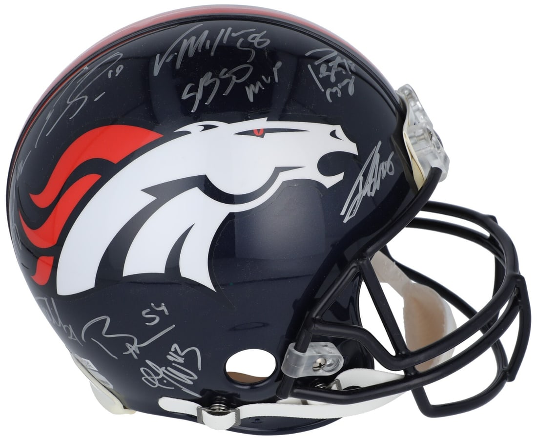 Denver Broncos Super Bowl 50 Championship Signed Helmet JSA COA: Denver Broncos Super Bowl 50 Championship Signed Helmet JSA COA Celebrate the Denver Broncos' Super Bowl 50 victory with this full-sized authentic helmet, signed by 15 members of the championship team