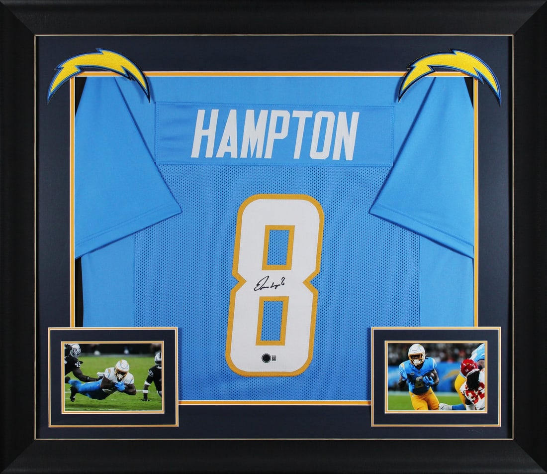 Omarion Hampton Signed Powder Blue Pro Style Framed Jersey BAS Witnessed (1 of 2)