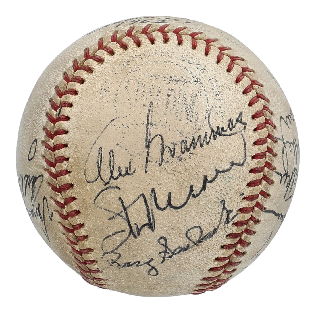 1961 St. Louis Cardinals Team Signed Baseball with Stan Musial JSA LOA: 1961 St. Louis Cardinals Team Signed Baseball with Stan Musial JSA LOA This Official National League baseball features 13 signatures from the iconic 1961 St. Louis Cardinals roster, including Hall of