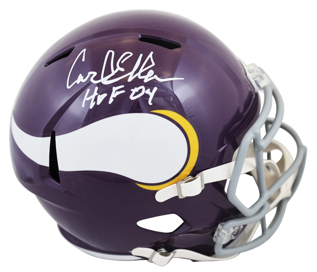 Carl Eller Signed Vikings Full Size Helmet HOF 2004 Beckett Authenticated: Carl Eller Signed Vikings Full Size Helmet HOF 2004 Beckett Authenticated This authentic full-size speed replica helmet is a must-have for fans of the Minnesota Vikings and football memorabilia collec