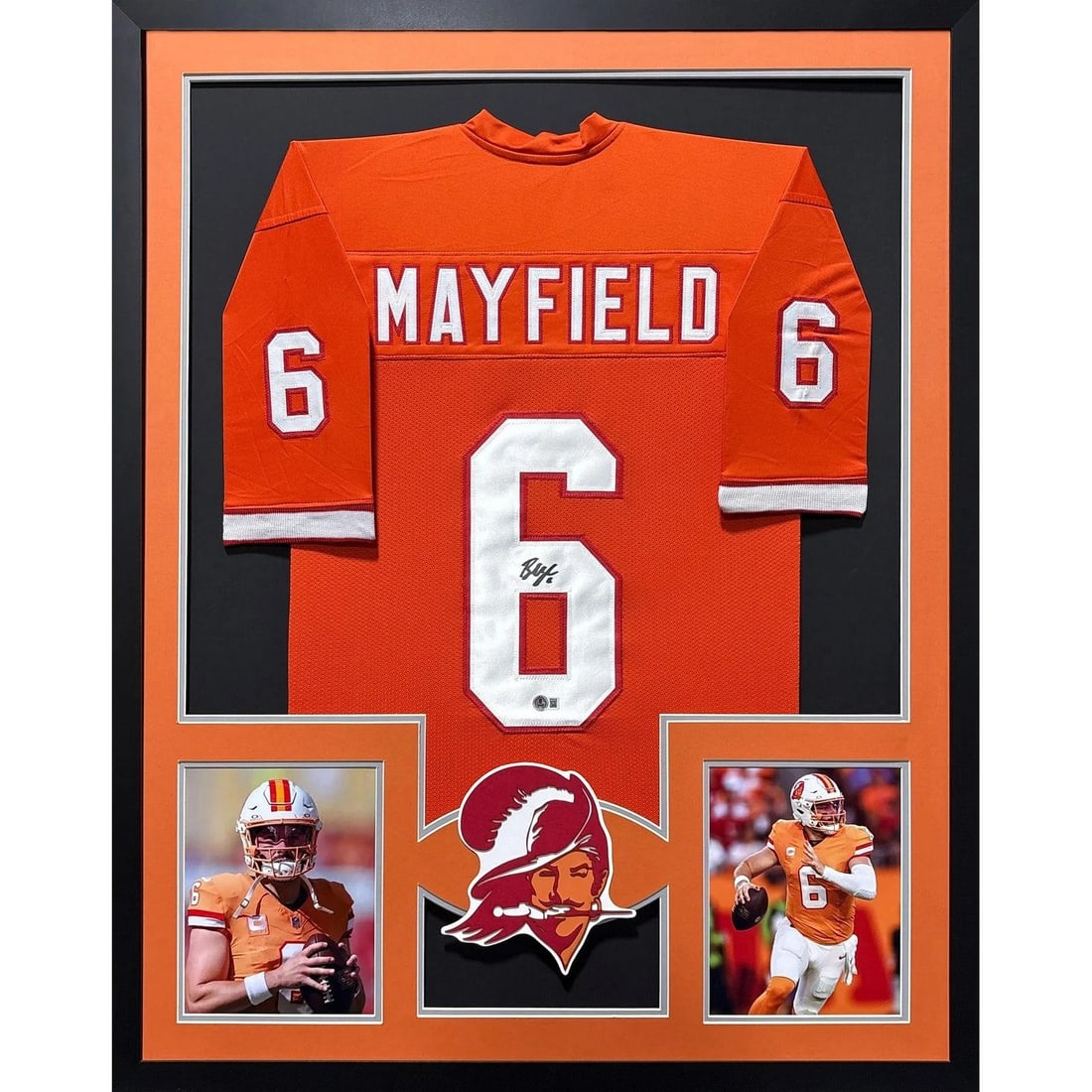 Framed Tampa Bay Buccaneers Jersey Signed by Baker Mayfield Beckett Authenticated: Framed Tampa Bay Buccaneers Jersey Signed by Baker Mayfield Beckett Authenticated This framed Tampa Bay Buccaneers jersey features the authentic signature of Baker Mayfield. The jersey is professional