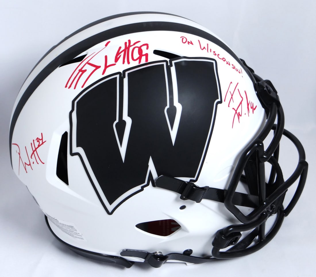 Wisconsin Badgers Lunar Speed Helmet Signed by Derek TJ JJ Watt JSA Authenticated: Wisconsin Badgers Lunar Speed Helmet Signed by Derek TJ JJ Watt JSA Authenticated This authentic Wisconsin Badgers Lunar Speed helmet features autographs from Derek Watt, TJ Watt, and JJ Watt, making