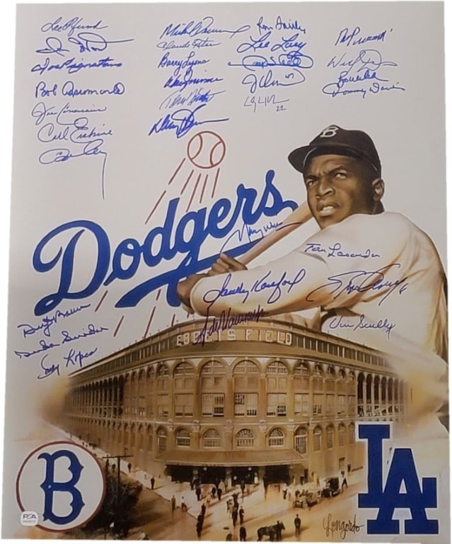 Vin Scully Sandy Koufax Kershaw Signed 16x20 Photo PSA Authenticated: Vin Scully Sandy Koufax Kershaw Signed 16x20 Photo PSA Authenticated Celebrate the legacy of the Los Angeles Dodgers with this remarkable 16x20 photo featuring the signatures of Vin Scully, Sandy Kouf