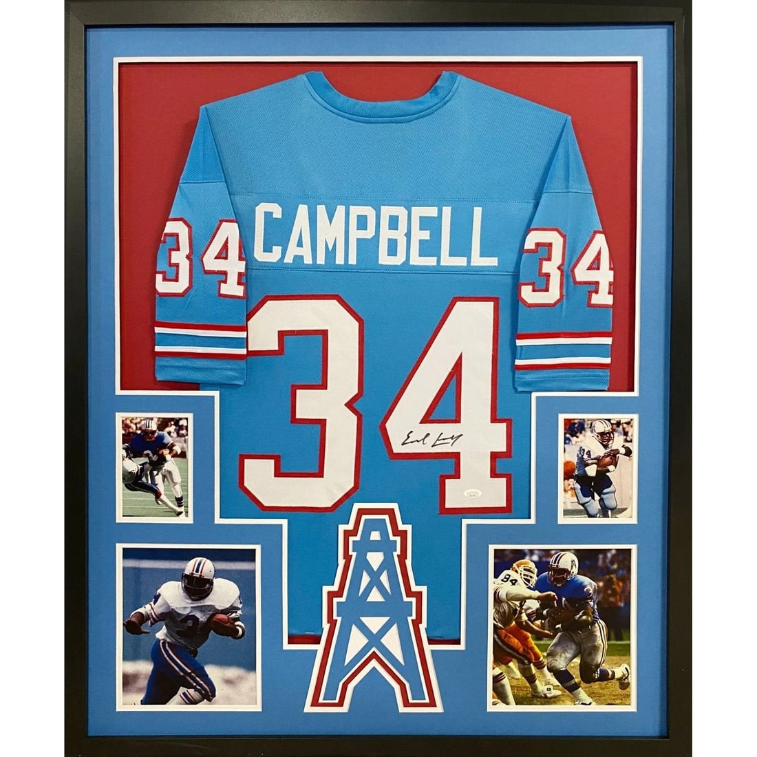 Earl Campbell Signed Framed Jersey JSA Certified Houston Oilers: Earl Campbell Signed Framed Jersey JSA Certified Houston Oilers This autographed Earl Campbell jersey, framed for display, is a stunning tribute to the Houston Oilers legend. It features a high-qualit