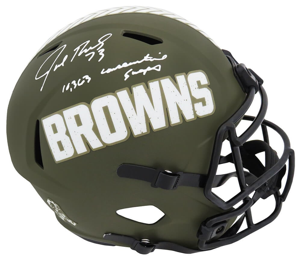 Joe Thomas Signed Browns Salute to Service Helmet with Inscription (1 of 1)