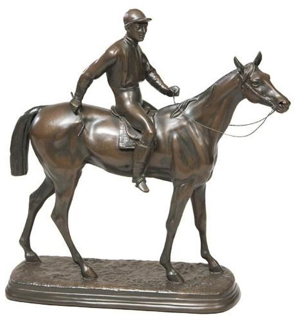 Lodge Style Horse and Jockey Sculpture Hand-Cast Equestrian Decor (1 of 1)