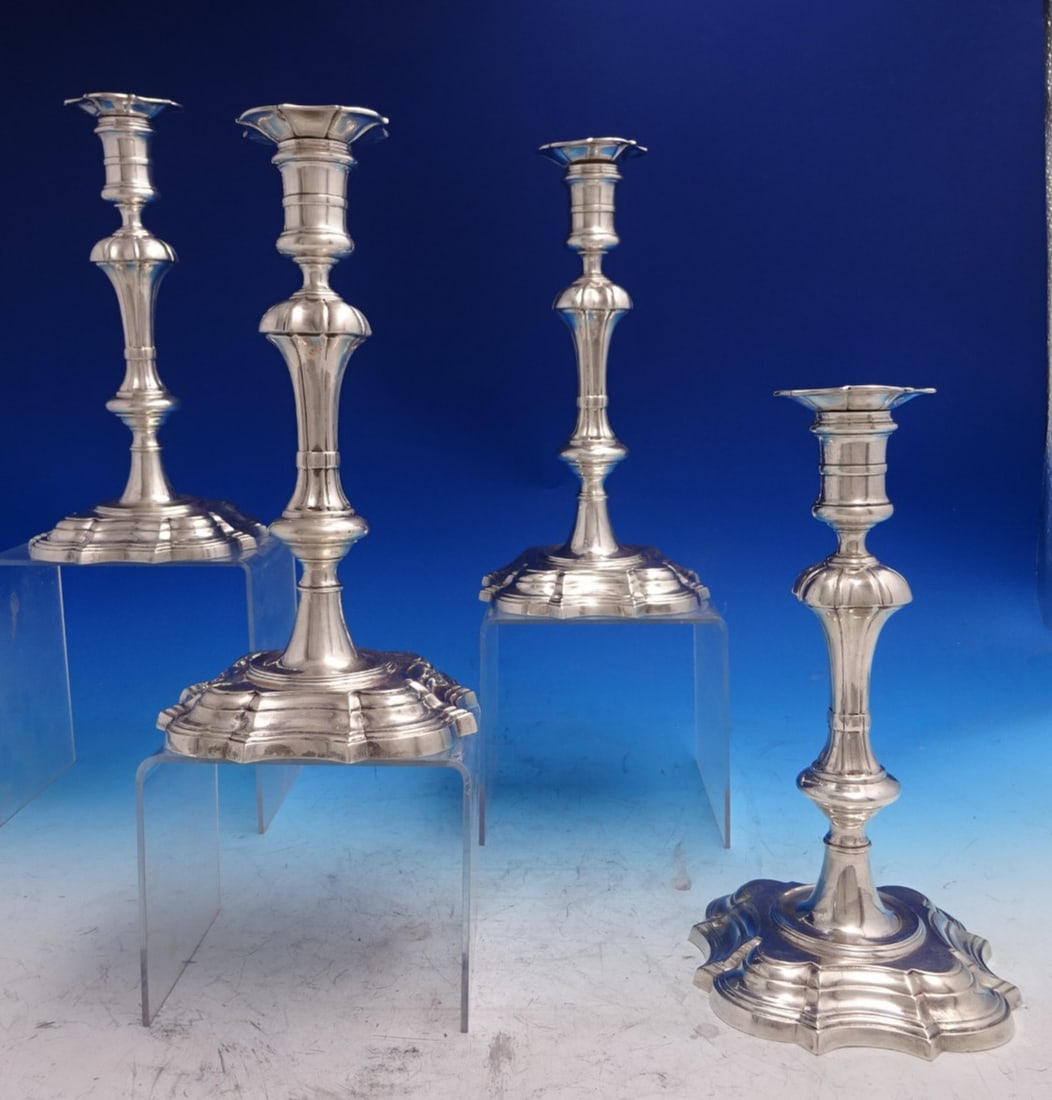 Set of Four Trifid Sterling Silver Candlesticks by James Robinson 92.8 ozt (1 of 8)