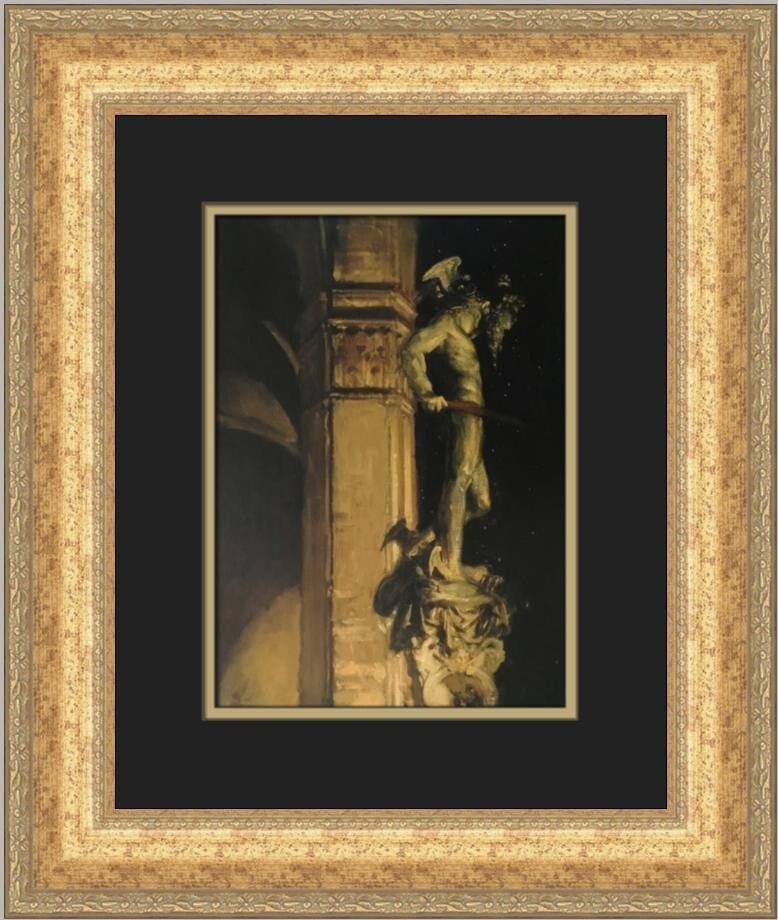 John Singer Sargent Statue of Perseus by Night Framed Print 1997: John Singer Sargent Statue of Perseus by Night Framed Print 1997 This exquisite custom framed print features John Singer Sargent's renowned work, "Statue of Perseus by Night," showcasing a nude figure