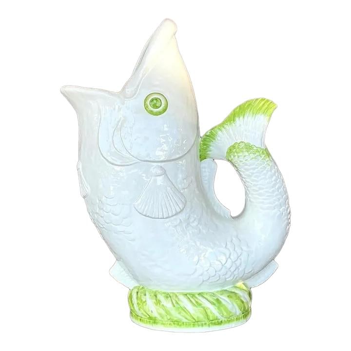 Vintage Italian Glazed Ceramic Fish Planter 22.25" Coastal Decor: Vintage Italian Glazed Ceramic Fish Planter 22.25" Coastal Decor Enhance your living space with this Vintage Coastal Italian Glazed Ceramic Fish Floor Vase. This exquisitely crafted planter showcases