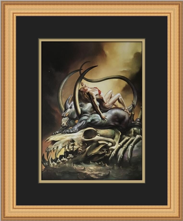 Boris Vallejo Her Bed Custom Framed Fantasy Art Print 16x14: Boris Vallejo Her Bed Custom Framed Fantasy Art Print 16x14 This exquisite custom framed print, titled 'Her Bed' by renowned artist Boris Vallejo, showcases stunning realism in a captivating fantasy a