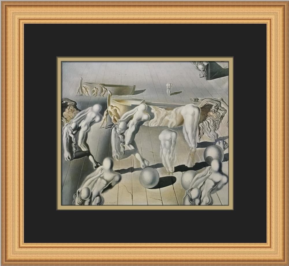 Salvador Dali Invisible Sleeping Woman Horse Lion Custom Framed Surrealist Print: Salvador Dali Invisible Sleeping Woman Horse Lion Custom Framed Surrealist Print This mesmerizing print titled "Invisible Sleeping Woman Horse Lion" by renowned artist Salvador Dali captures the essen