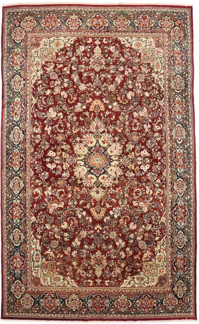 Vintage Extra Large Hand-Knotted Floral Wool Oriental Rug 10'5 x 16'11: Vintage Extra Large Hand-Knotted Floral Wool Oriental Rug 10'5 x 16'11 Transform your living space with this semi-antique extra-large oriental rug, measuring 10'5" x 16'11". This exquisite piece featu
