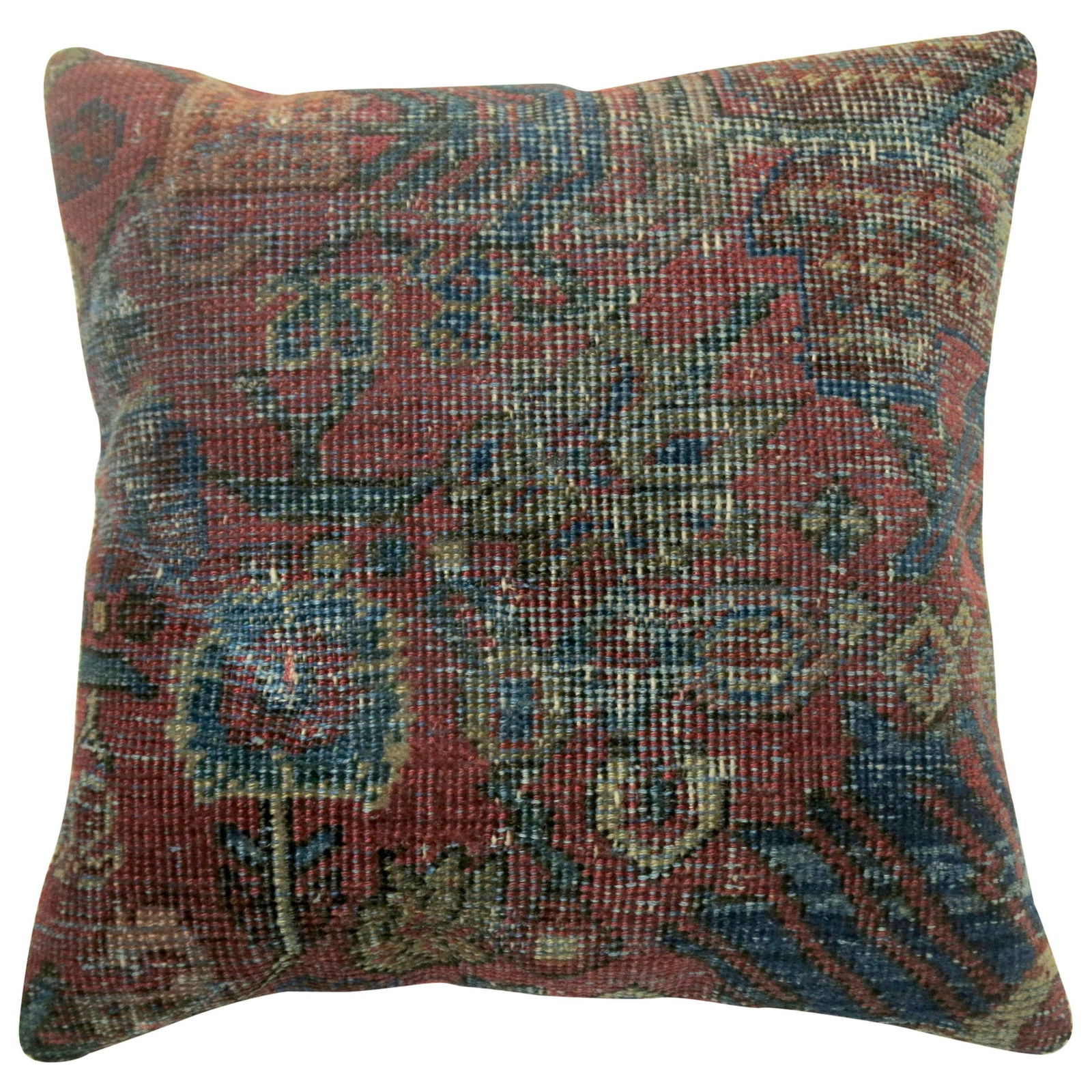 Antique Persian Mahal 16x16 Pillow Sultanabad Design Cotton Wool Foam: Antique Persian Mahal 16x16 Pillow Sultanabad Design Cotton Wool Foam This exquisite antique Persian Mahal pillow showcases a captivating Sultanabad design, artfully crafted from an antique Persian ru