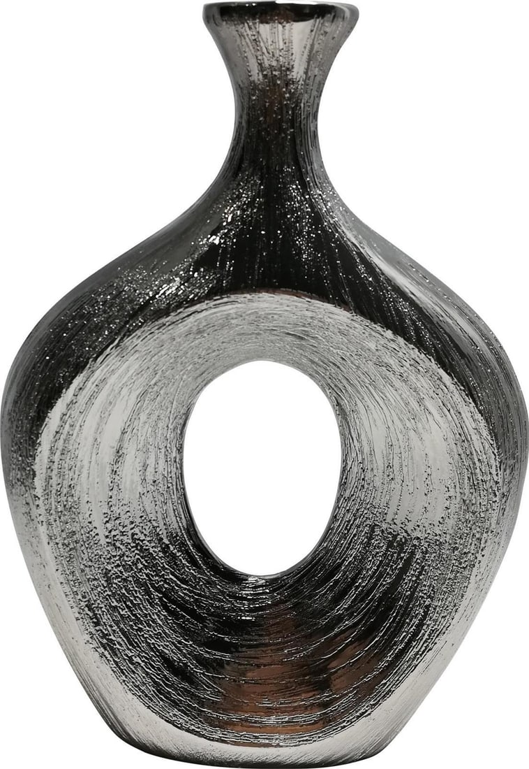 Sagebrook Home Glam Silver Ceramic Vase 13H 3W 9L: Sagebrook Home Glam Silver Ceramic Vase 13H 3W 9L Elevate your decor with this Traditional Glam Ceramic Vase, an exquisite piece that combines elegance and functionality. Crafted from durable ceramic