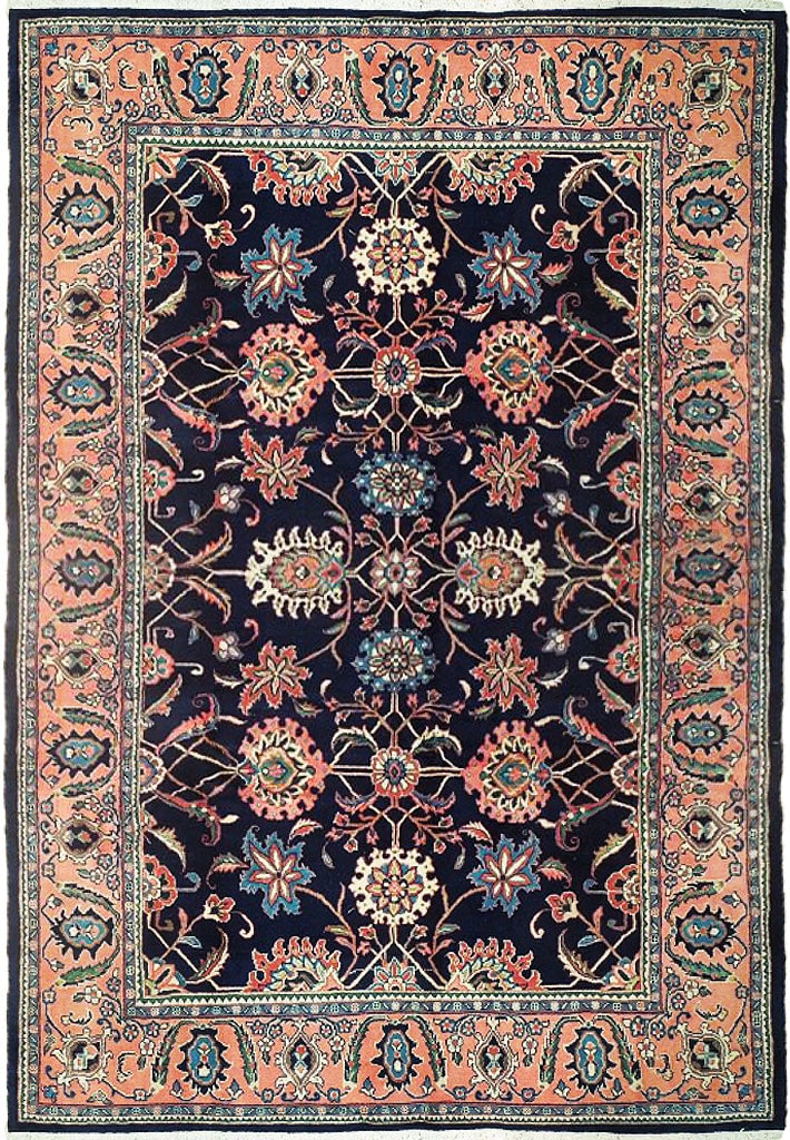 Handcrafted 7' x 10' 6" Midnight Blue Persian Tabriz Rug: Handcrafted 7' x 10' 6" Midnight Blue Persian Tabriz Rug Free continental US Shipping Transform your living space with this stunning handcrafted Persian Tabriz rug. Measuring 7' x 10' 6", this rug sho
