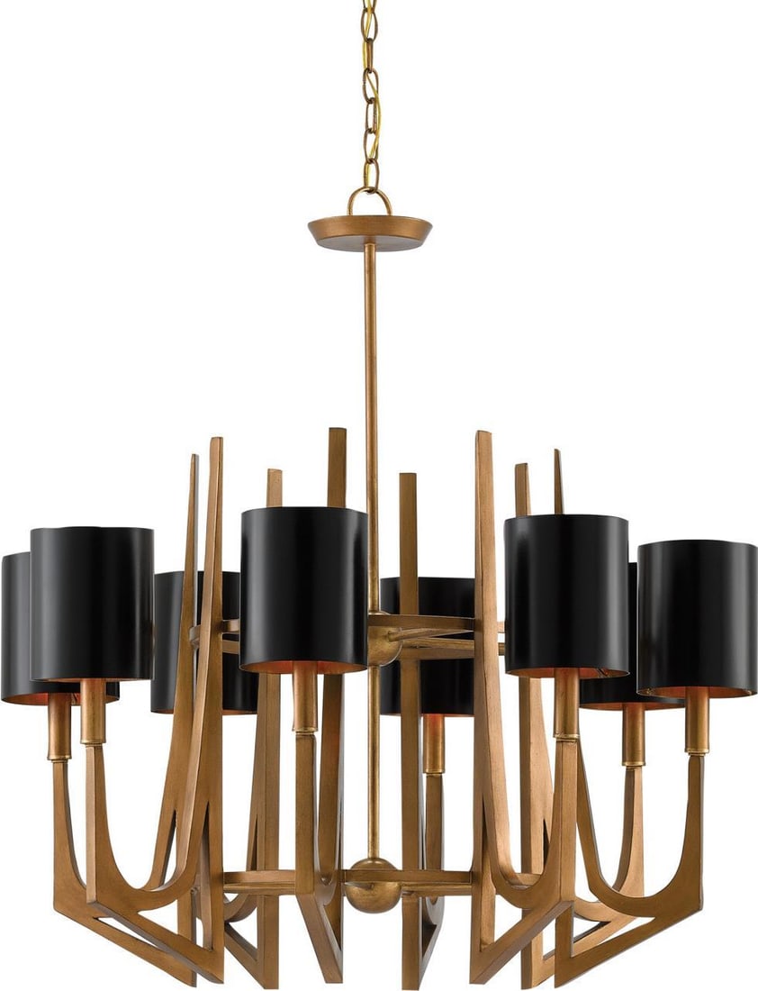 Currey Umberto Modern Brass Bowl Chandelier 8-Light Iron Design: Currey Umberto Modern Brass Bowl Chandelier 8-Light Iron Design Illuminate your space with this stunning Modern Brass Finish Chandelier, featuring an intricate iron design. This bowl chandelier combin