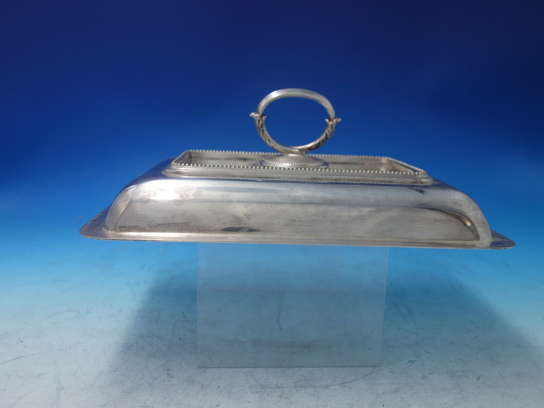 Vintage Beaded Silverplate Vegetable Dish Cover with Removable Handle: Vintage Beaded Silverplate Vegetable Dish Cover with Removable Handle This vintage beaded silverplate cover for a vegetable dish features a stylish removable branch-style handle, allowing versatility