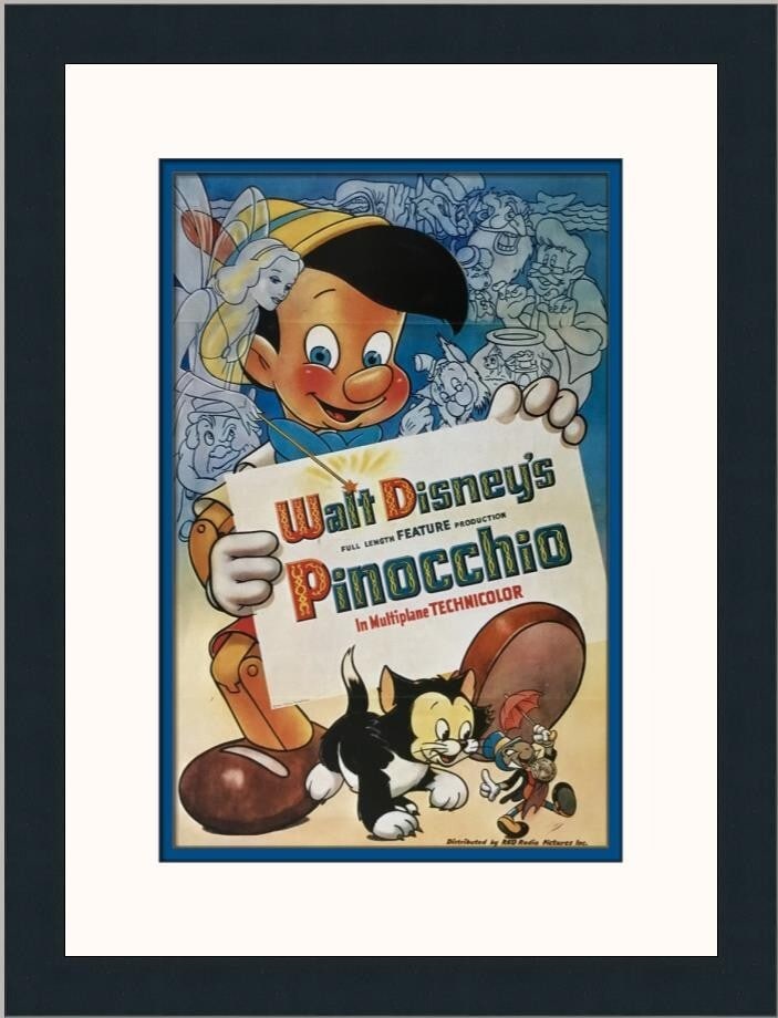 Disney Pinocchio Custom Framed Print 1992 Cartoon Realism Art: Disney Pinocchio Custom Framed Print 1992 Cartoon Realism Art Celebrate the beloved classic with this custom framed print of Disney's Pinocchio. Crafted by Disney Studios in 1992, this medium-sized ar