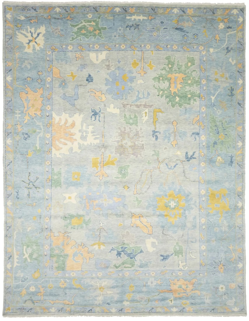 12 x 15 ft Hand-Knotted Floral Oushak Rug Wool Decor Carpet: 12 x 15 ft Hand-Knotted Floral Oushak Rug Wool Decor Carpet Enhance your living space with this exquisite hand-knotted Oushak Oriental rug, featuring a muted floral design in a harmonious color palett