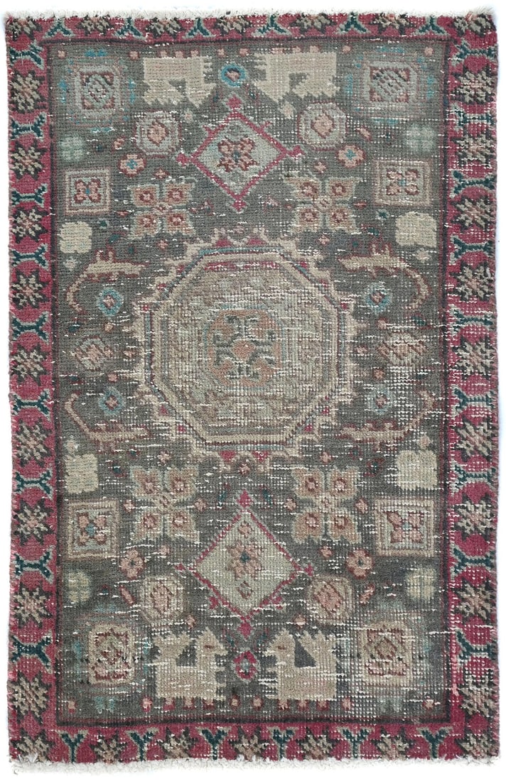 Handmade Semi-Antique Oriental Floral Rug 1'7 x 2'4 Wool Vintage (1 of 13)