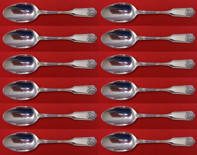 Frank Smith Fiddle Shell Sterling Silver 12 Piece Soup Spoon Set 7 Inch: Frank Smith Fiddle Shell Sterling Silver 12 Piece Soup Spoon Set 7 Inch This exquisite 12-piece set of soup spoons from Frank Smith features the elegant Fiddle Shell pattern, showcasing the artistry o